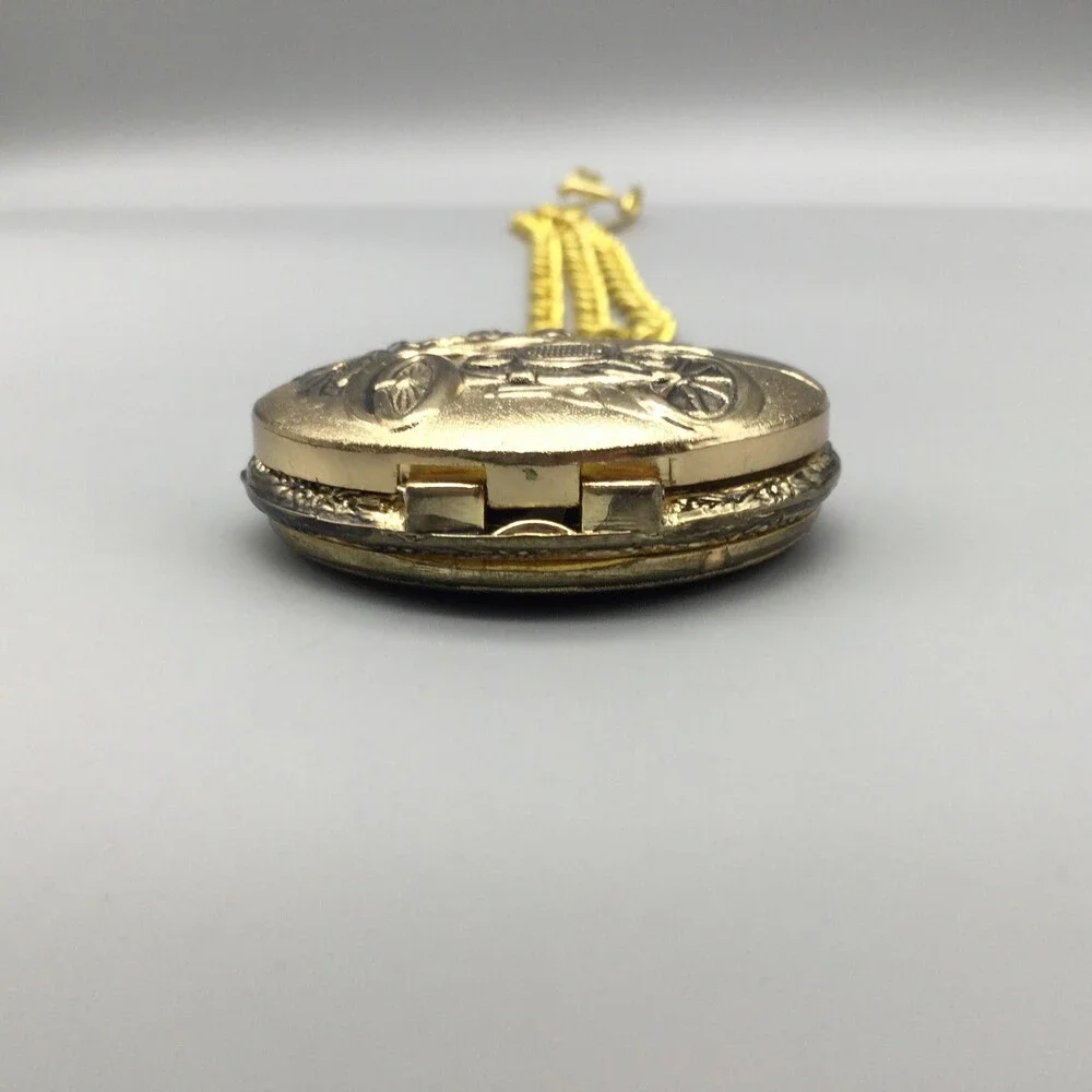 Riviera Pocket Watch Men 45mm Gold Tone Car Cover Full Hunter Chain New Battery